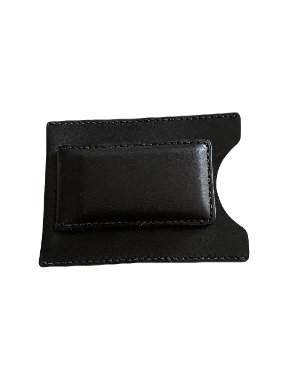 Made in USA Men’s Black Genuine Calfskin Leather Credit Card Case Money Clip